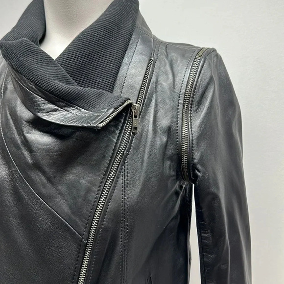 Yigal x Aqua 100% Leather Moto Jacket Coat Convertible Funnel Neck Zip Black XS - Picture 6 of 12